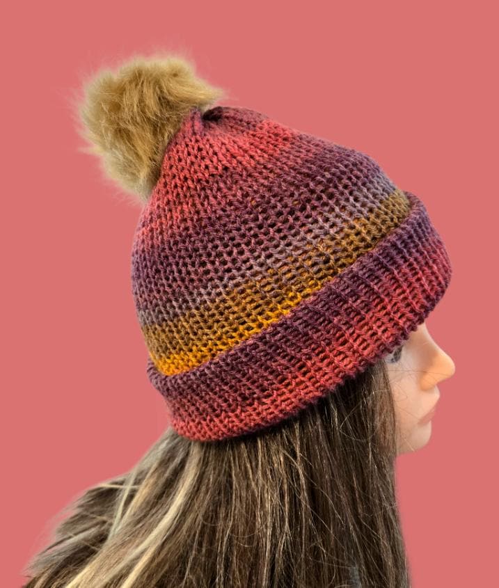 Knitted Beanie Bobble Hat Green Purple Orange Handmade Adult Woodland Winter Gift HT71
