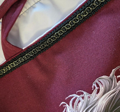Handmade Burgundy Red Large Tote Bag With Skull Design - Fully Lined Shopper Shoulder BA3