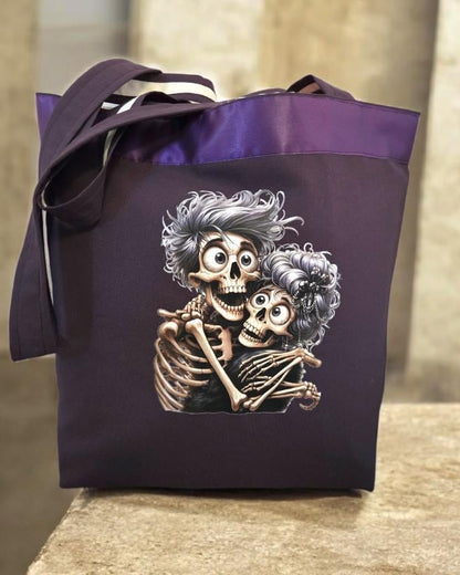 Handmade Purple Large Tote Bag With Skull Design - Fully Lined Shopper Shoulder