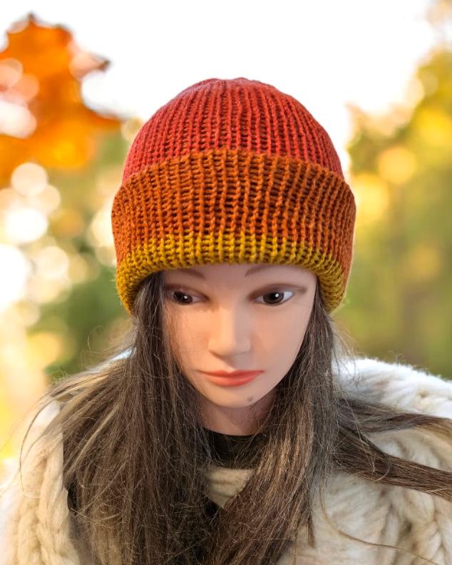 Knitted Beanie Hat Russet Orange Mustard Handmade Adult Woodland Winter Gift HT74