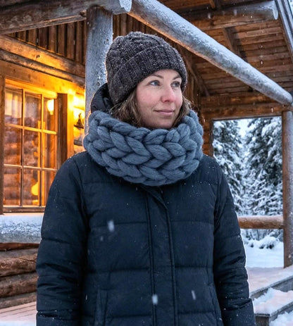 Super Chunky Snood Neck Warmer Mamth Wool Dark Grey Cosy Scarf Cowl Free Size NK5