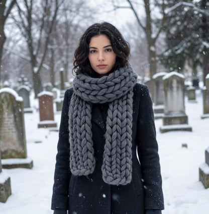 Super Chunky Scarf Mammoth Wool Charcoal Grey Cosy Cowl Free Size NK8