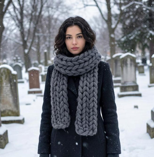 Super Chunky Scarf Mammoth Wool Charcoal Grey Cosy Cowl Free Size NK8