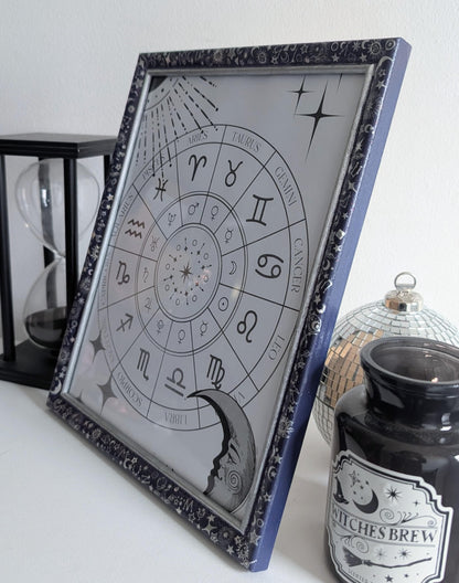 10 x 8" wall hung freestanding portrait picture photo frame. Deep purple celestial silver holographic stars moon unique home decor gift