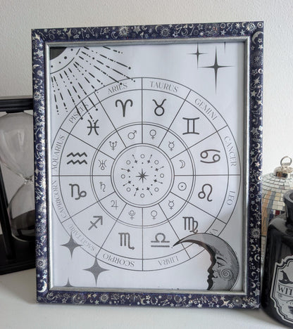 10 x 8" wall hung freestanding portrait picture photo frame. Deep purple celestial silver holographic stars moon unique home decor gift