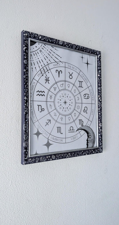 10 x 8" wall hung freestanding portrait picture photo frame. Deep purple celestial silver holographic stars moon unique home decor gift