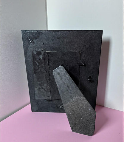 6 x 4" Black Glass freestanding photo picture frame. Hand embellished with iridescent gems and gothic charms home accent housewarming gift