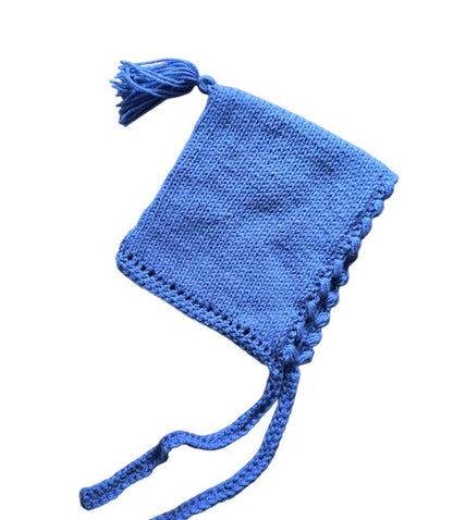 Knitted Blue Woodland Forest Pixie Hat Child Bonnet Hood Whimsy Elf Fairy Girl 5 - 10 Year Old Winter Gift HT65