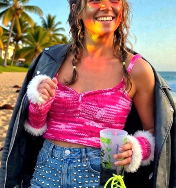 Knitted Emo Vest Top & Fingerless Gloves Set White Pink Size 8 - 12 Punk VS4