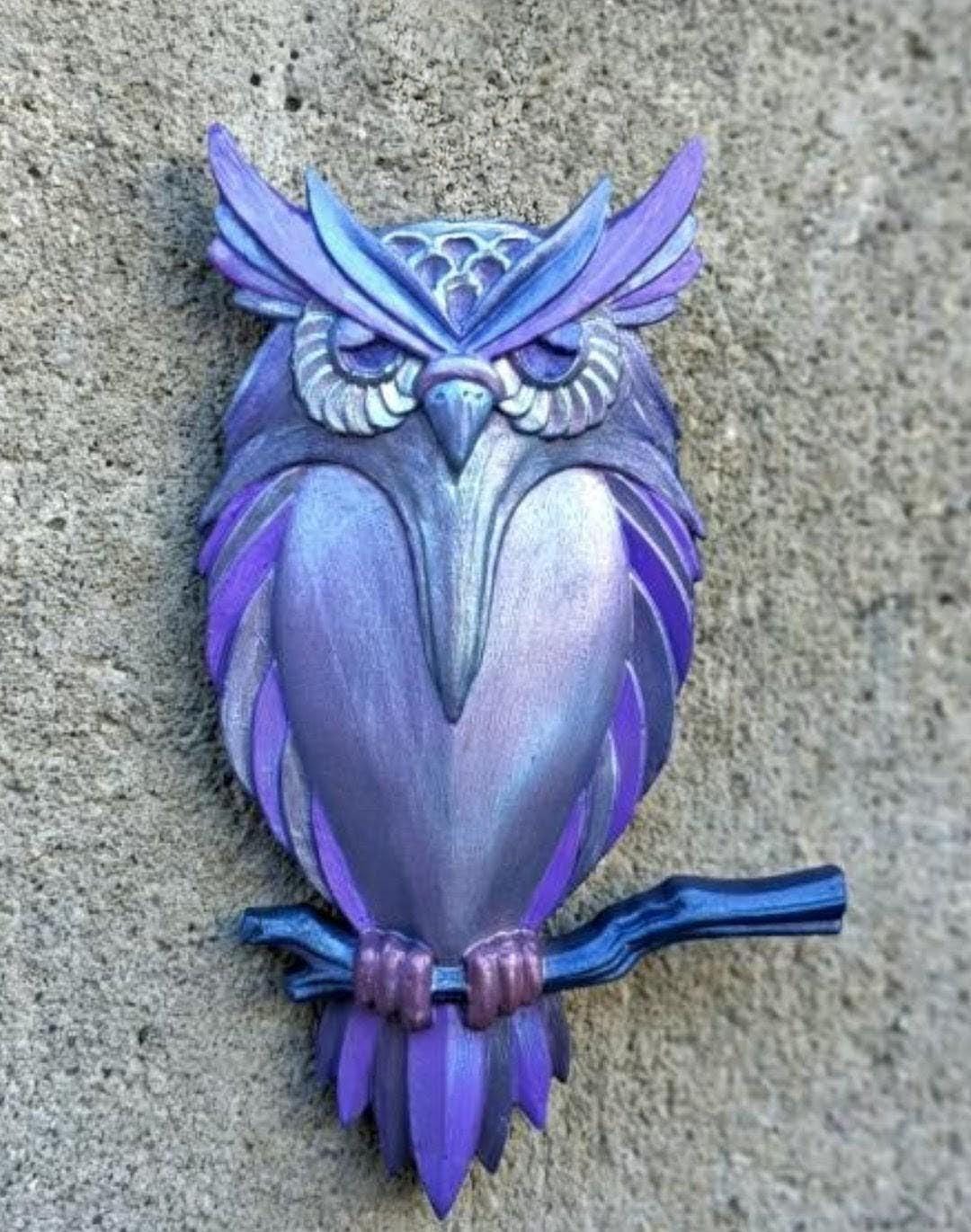 Hand Painted Owl Wall Hanging: Purple Lavender Bird Decor