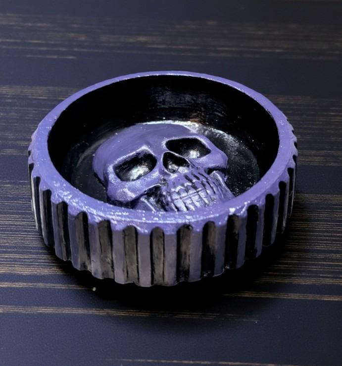 Hand Cast Skull Trinket Dish - Black & Purple Gothic Decor