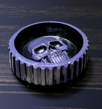 Hand Cast Skull Trinket Dish - Black & Purple Gothic Decor