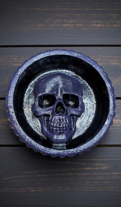 Hand Cast Skull Trinket Dish - Black & Purple Gothic Decor