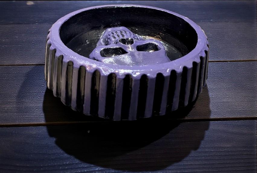 Hand Cast Skull Trinket Dish - Black & Purple Gothic Decor