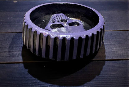 Hand Cast Skull Trinket Dish - Black & Purple Gothic Decor