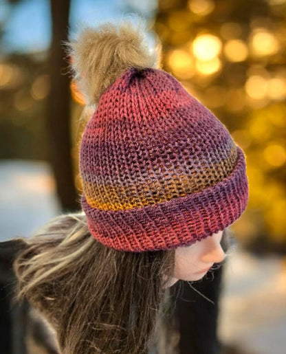 Knitted Beanie Bobble Hat Green Purple Orange Handmade Adult Woodland Winter Gift HT71