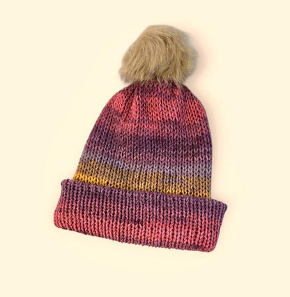Knitted Beanie Bobble Hat Green Purple Orange Handmade Adult Woodland Winter Gift HT71