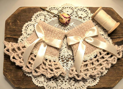 Handmade Cream Beige Knitted Lace Wrist Cuffs, Steampunk Goth Victorian W12