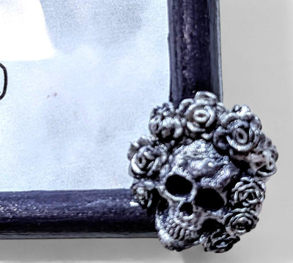 10 x 8" Purple + Silver portrait wall hanging photo picture frame. Unique Gothic skulls, roses + flowers home decor gift wedding present