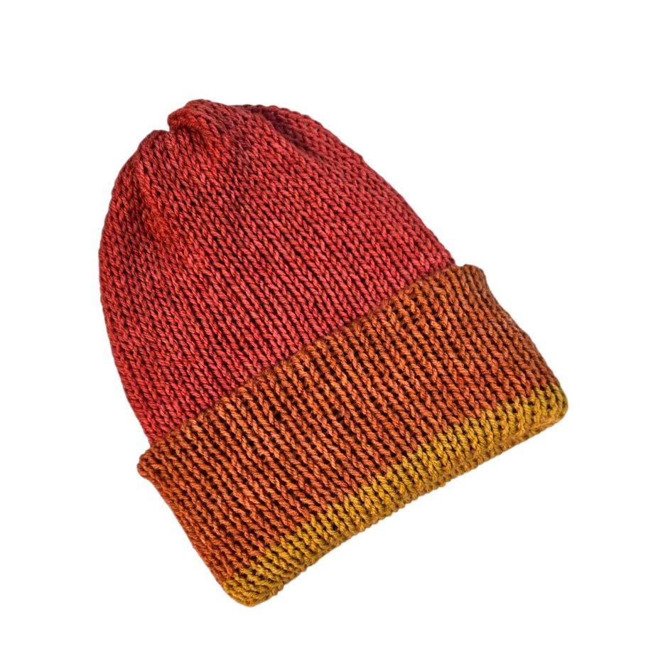 Knitted Beanie Hat Russet Orange Mustard Handmade Adult Woodland Winter Gift HT74