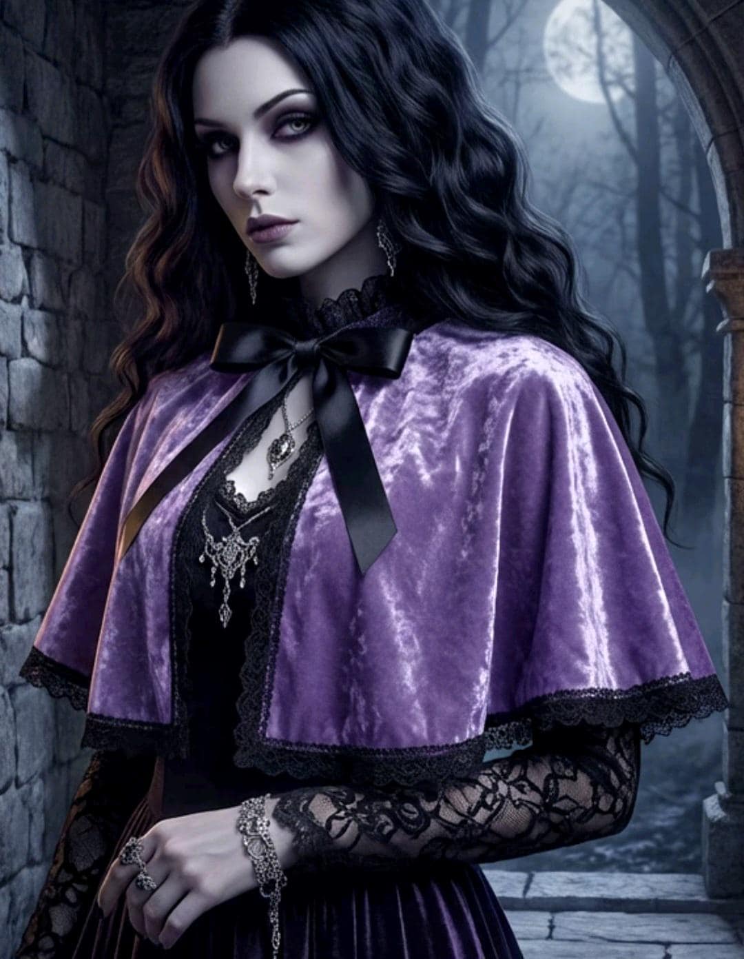 Lilac Purple Velvet Capelet, Black Lace Trim - Victorian Steampunk Costume CP63