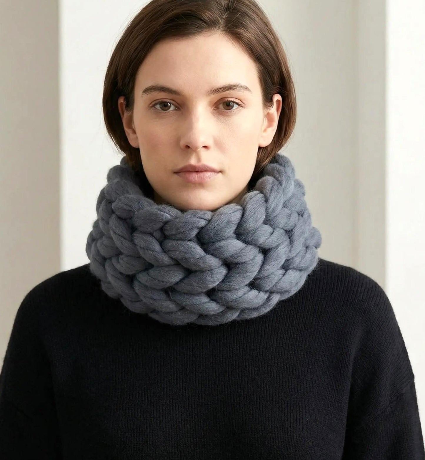 Super Chunky Snood Neck Warmer Mamth Wool Dark Grey Cosy Scarf Cowl Free Size NK5