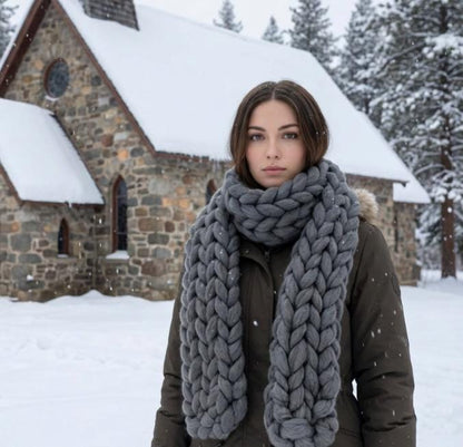 Super Chunky Scarf Mammoth Wool Charcoal Grey Cosy Cowl Free Size NK8