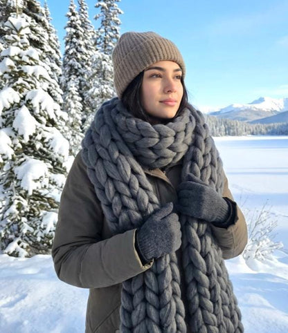 Super Chunky Scarf Mammoth Wool Charcoal Grey Cosy Cowl Free Size NK8