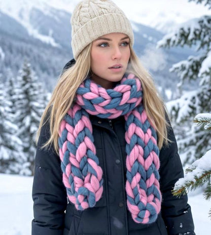 Super Chunky Scarf Mammoth Wool Charcoal Grey & Pink Cosy Cowl Free Size NK9