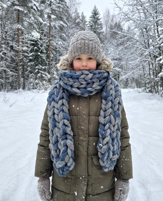Super Chunky Scarf Mammoth Wool Grey & Blue Cosy Cowl Free Size NK10