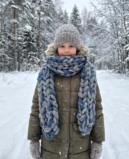 Super Chunky Scarf Mammoth Wool Grey & Blue Cosy Cowl Free Size NK10