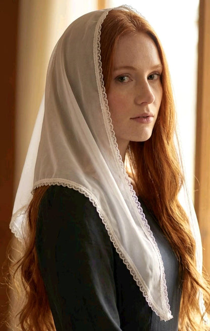 Ivory Chiffon & Lace Veil Long Mantilla Victorian Catholic Gothic Bride Costume