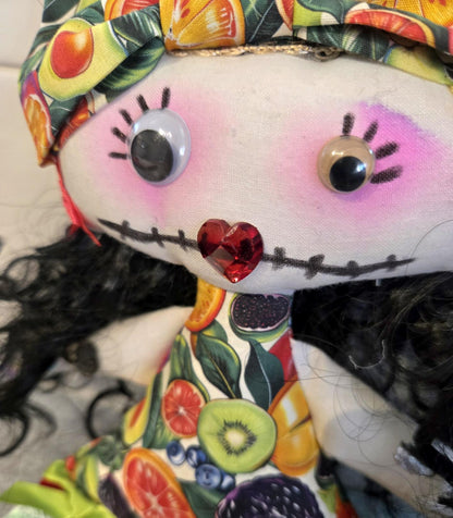 Gothic Art Doll: 38cm Handmade Creepy Ragdoll, Fruit Dress, Boxed