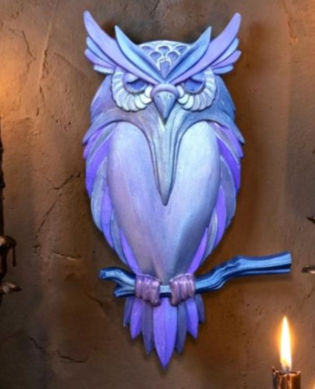 Hand Painted Owl Wall Hanging: Purple Lavender Bird Decor
