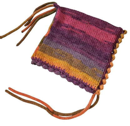 Handmade Knitted Pixie Bonnet: Adult Woodland Tie Hat Rainbow