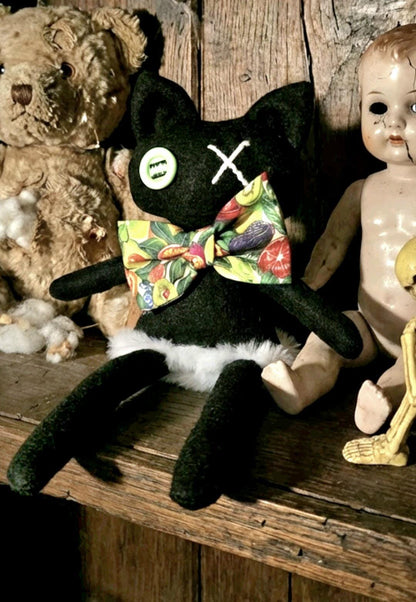 Gothic Art Doll Black Cat : 35cm Handmade Creepy Ragdoll, Boxed