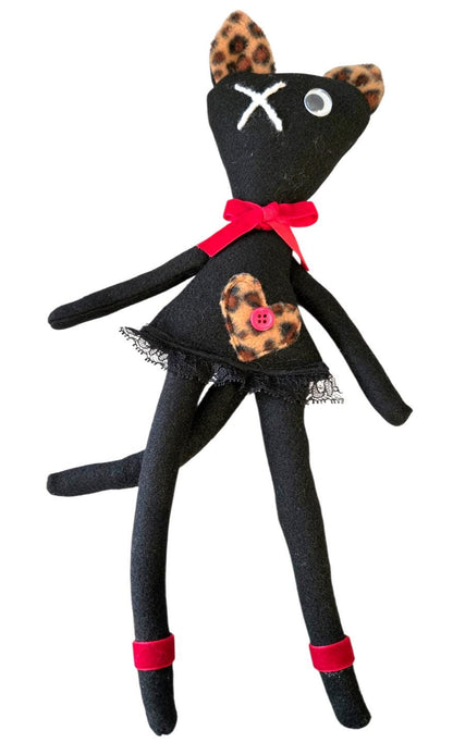 Gothic Art Doll Black Cat : 35cm Handmade Creepy Ragdoll, Leopard Heart, Boxed