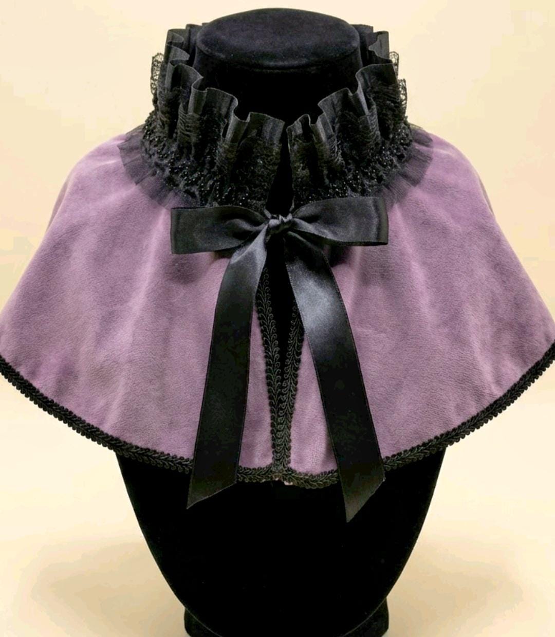 Purple Lilac Velvet Capelet: Gothic Black Lace, Steampunk Costume