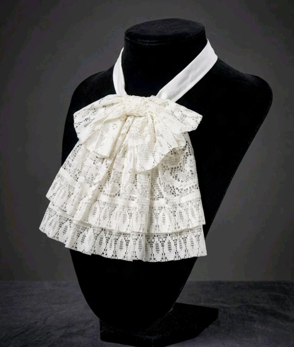 Cream Lace Jabot Floppy Bow Cravat Collar Victorian Steampunk Fancy Dress Gothic Theatre Austin Powers