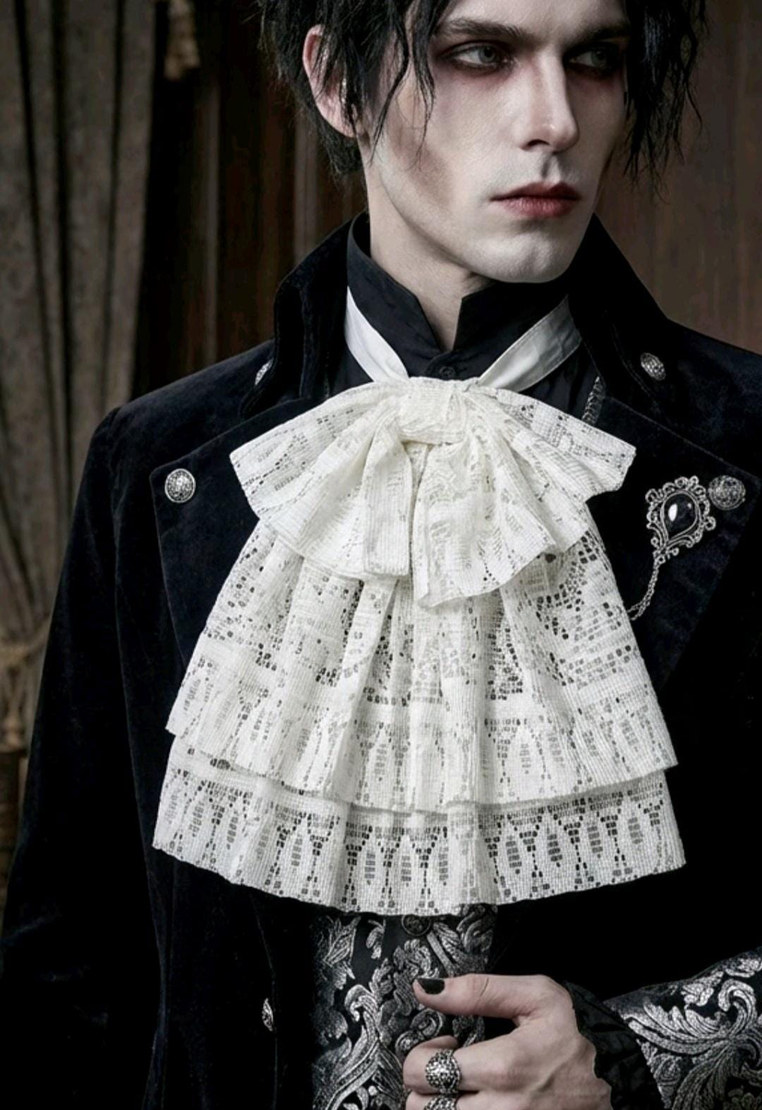 Cream Lace Jabot Floppy Bow Cravat Collar Victorian Steampunk Fancy Dress Gothic Theatre Austin Powers