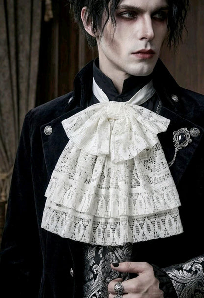 Cream Lace Jabot Floppy Bow Cravat Collar Victorian Steampunk Fancy Dress Gothic Theatre Austin Powers