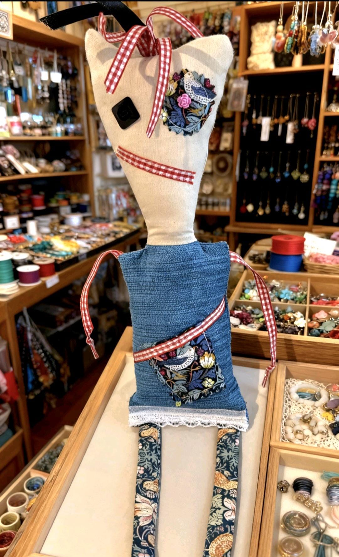 Scrappy Art Doll: 39cm Handmade Creepy Ragdoll, Blue Red, Boxed