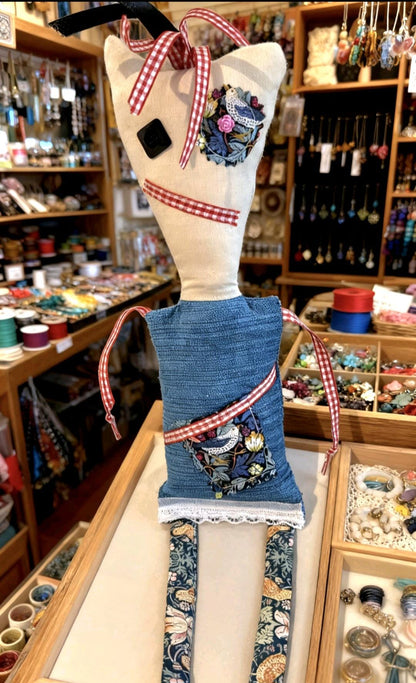 Scrappy Art Doll: 39cm Handmade Creepy Ragdoll, Blue Red, Boxed