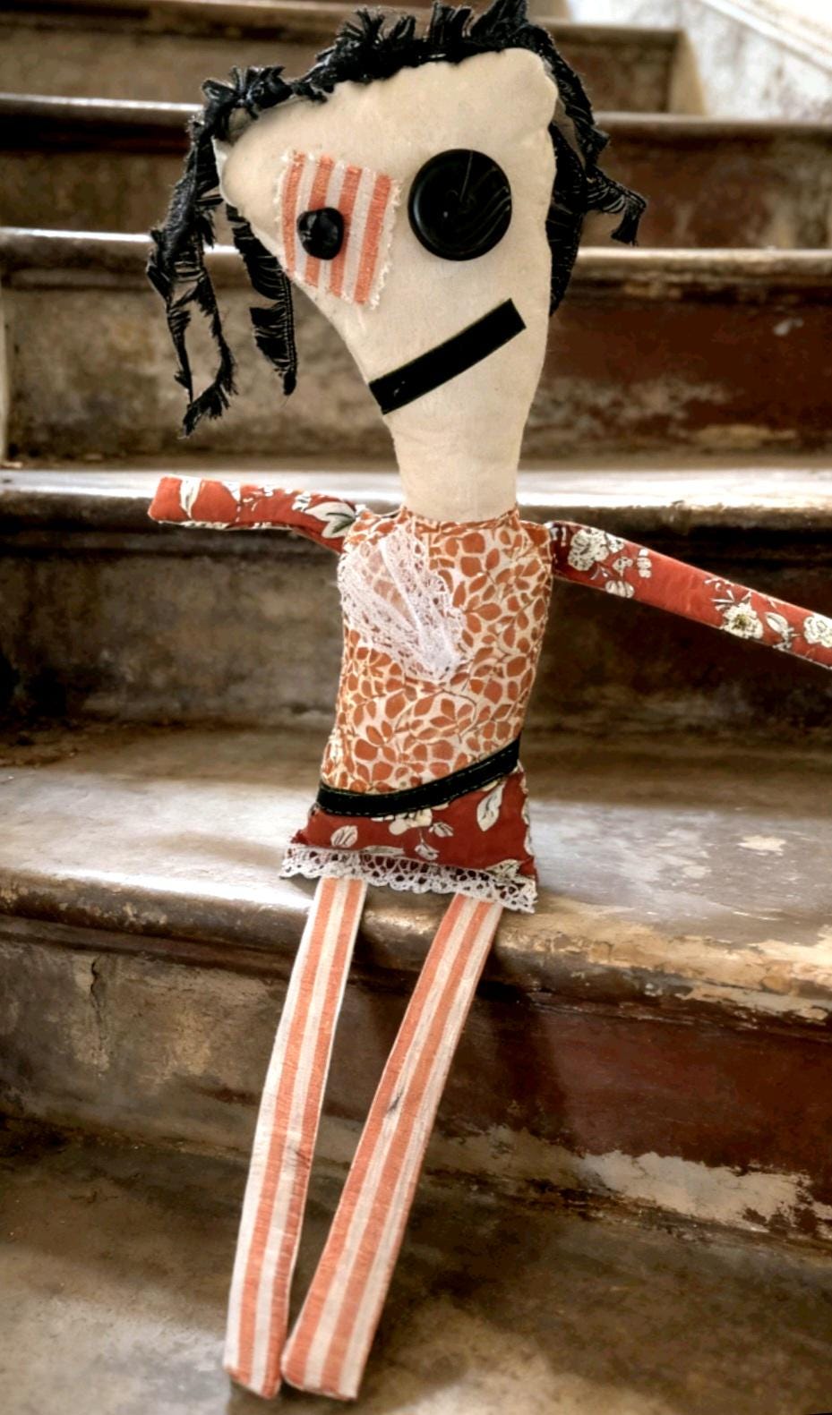 Scrappy Art Doll: 40cm Handmade Creepy Ragdoll, Orange Black, Boxed