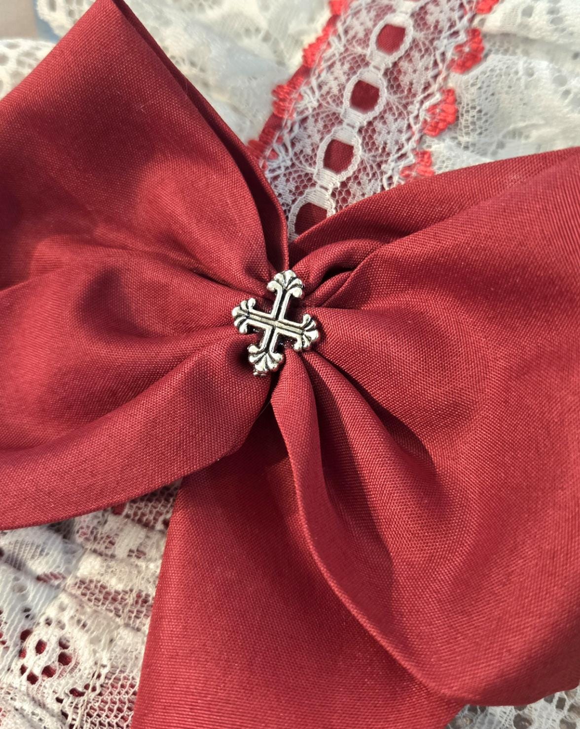 White Red Lace Satin Lolita Headpiece Head Band - Steampunk Maid Gothic Emo