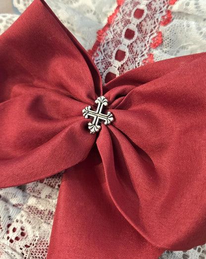 White Red Lace Satin Lolita Headpiece Head Band - Steampunk Maid Gothic Emo
