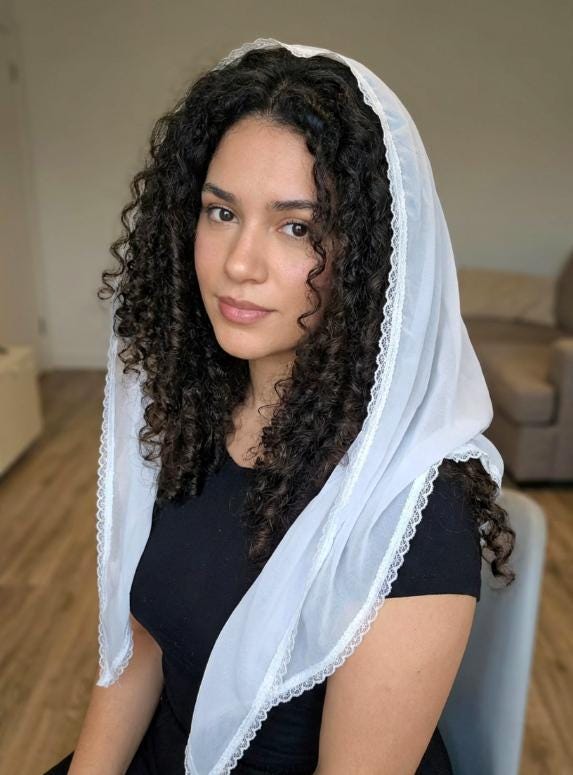 Ivory Chiffon & Lace Veil Long Mantilla Victorian Catholic Gothic Bride Costume