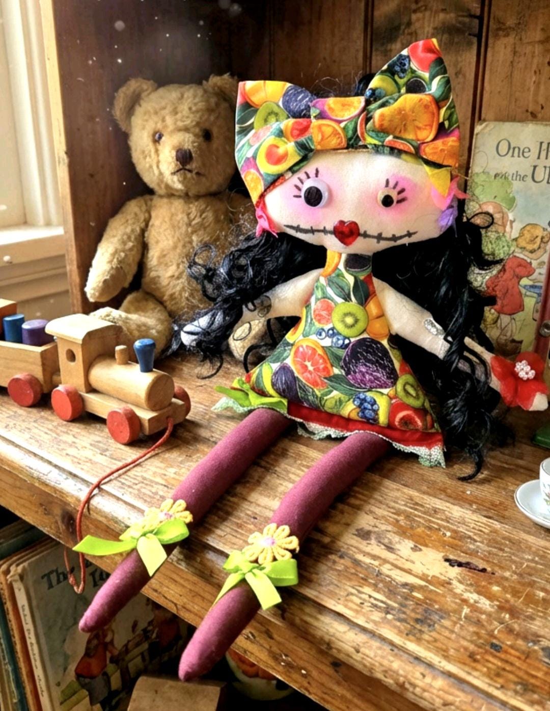 Gothic Art Doll: 38cm Handmade Creepy Ragdoll, Fruit Dress, Boxed