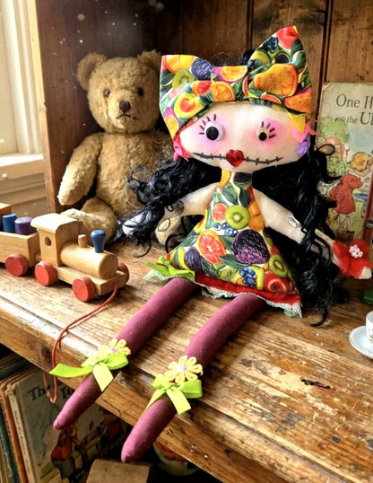 Gothic Art Doll: 38cm Handmade Creepy Ragdoll, Fruit Dress, Boxed