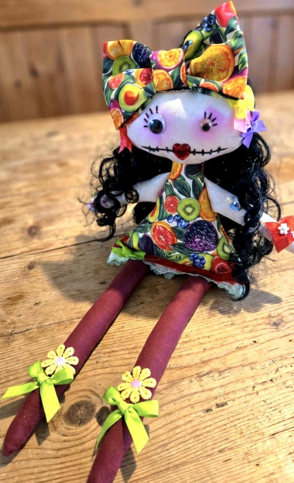 Gothic Art Doll: 38cm Handmade Creepy Ragdoll, Fruit Dress, Boxed